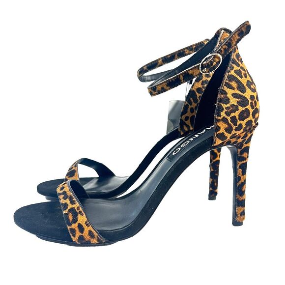 Mango Shoes - MANGO Leopard Print Strappy Heels Size 40 Calf Hair Heeled Sandals Open Toe 4in